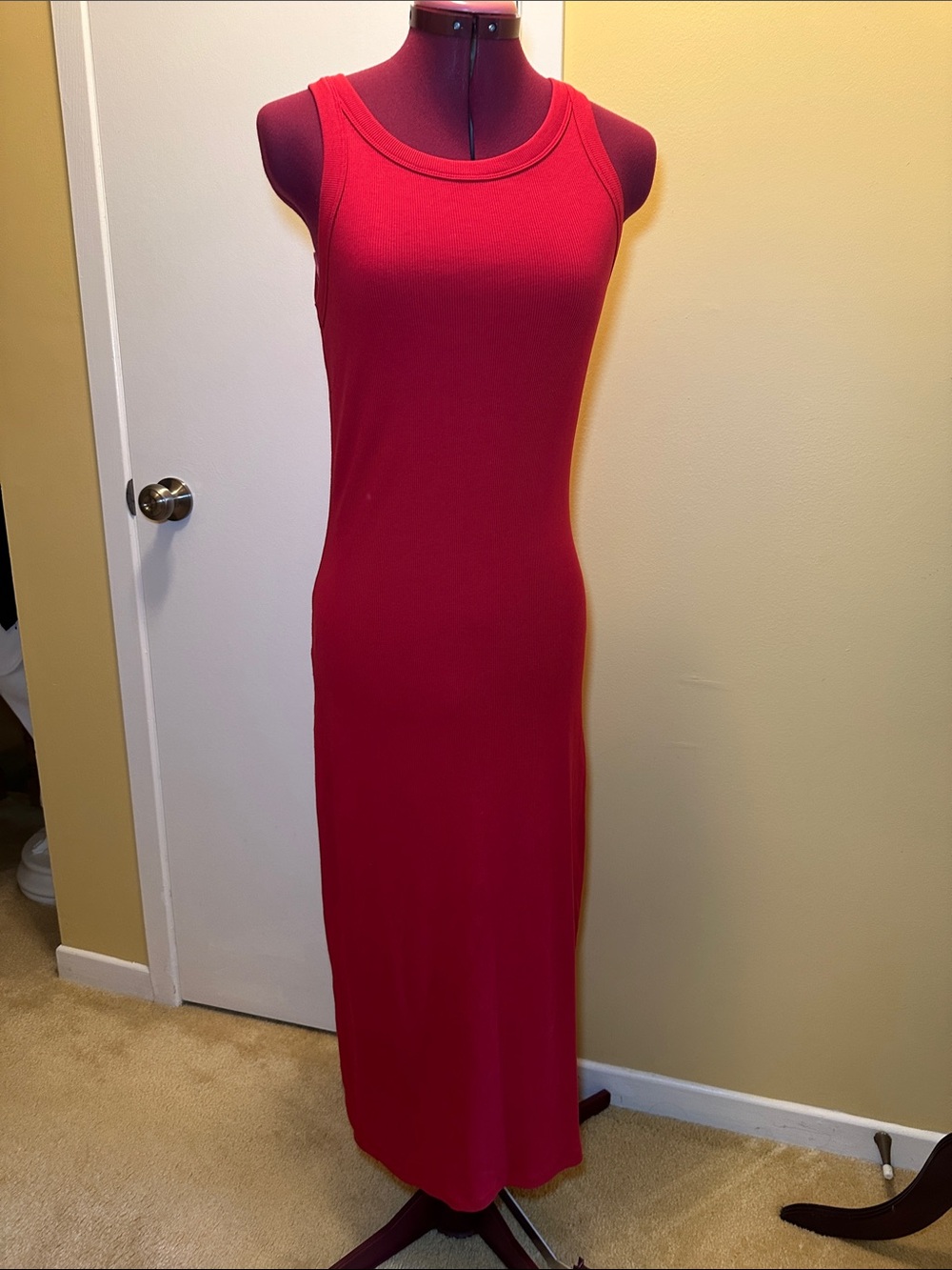 Kit + Ace Bright Red Ribbed Tank Dress Sleeveless Fitted Long Dress - Picture 3 of 12